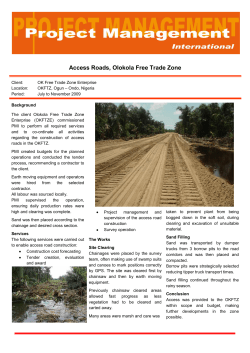 Access Roads, Olokola Free Trade Zone