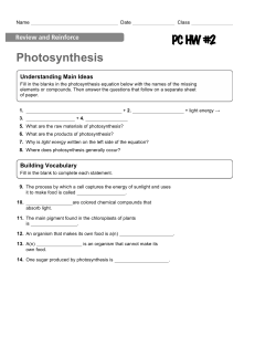 PC HW#2 Photosynthesis