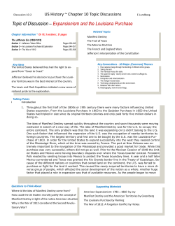 Topic of Discussion &ndash; Expansionism and the Louisiana Purchase