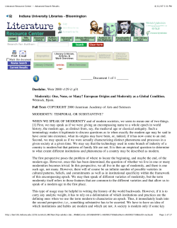 Modernity: One, None, or Many? - Indiana University Bloomington