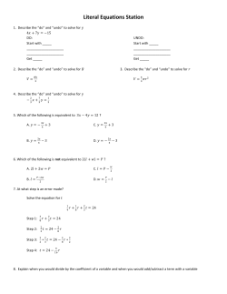 Literal Equations Station