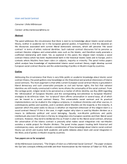 Islam and Social Contract Convenor: Ulrika Mårtensson Contact