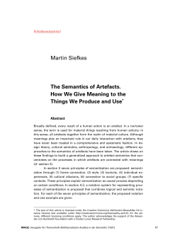 Martin Siefkes The Semantics of Artefacts. How We Give Meaning to