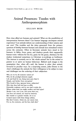 Gillian Beer, "Animal Presences: Tussles with Anthropomorphism"