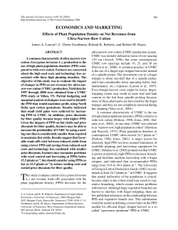 Effects of Plant Population Density on Net Revenues from Ultra