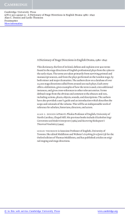 A Dictionary of Stage Directions in English Drama, 1580&ndash;1642