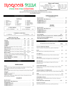 Menu - Iroquois Pizza