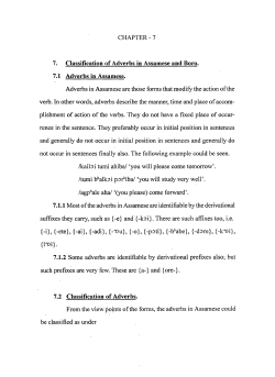 CHAPTER - 7 7. Classification of Adverbs in Assamese and Boro
