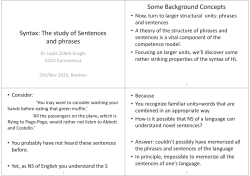 Syntax: The study of Sentences and phrases Some Background