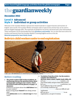 Bolivia`s child workers unite to end exploitation