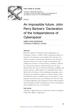 An impossible future: John Perry Barlow`s `Declaration