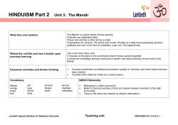 HINDUISM Part 2 Unit 3: The Mandir