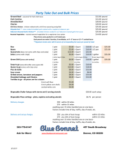 Party Take Out and Bulk Prices