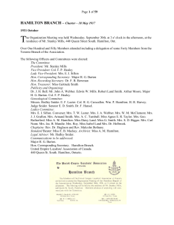 HAMILTON BRANCH Charter 18 May 1937