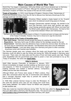 Main Causes of World War Two