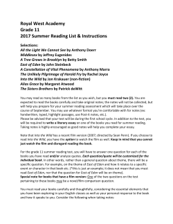 Royal West Academy Grade 11 2017 Summer Reading List