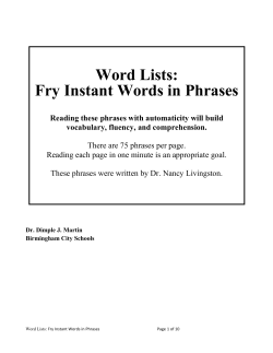 Word Lists: Fry Instant Words in Phrases