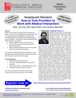 10.21.2013 Guadalupe Pacheco: How to Train Providers to Work