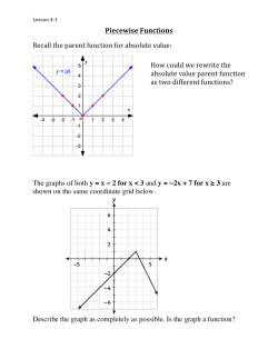 Piecewise Functions Recall the parent function for absolute value