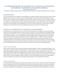 Literature Review of the Effects of Aircraft Disturbances on Marine