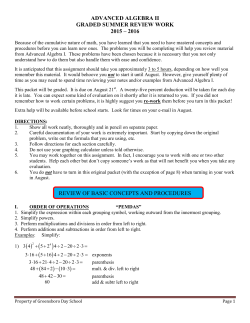 advanced algebra ii graded summer review work 2015 &ndash; 2016