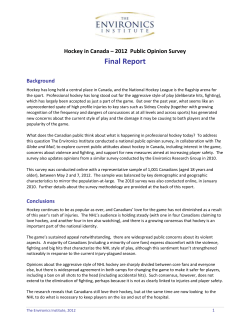 Hockey in Canada 2012 Public Opinion Survey Final Report