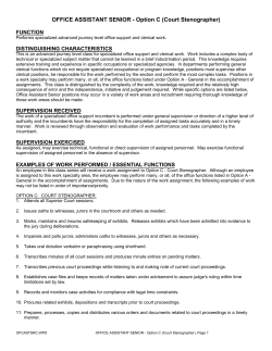 OFFICE ASSISTANT SENIOR - Option C (Court Stenographer)