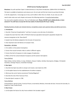 Due 8/11/2017 APUSH Summer Reading Assignment Directions