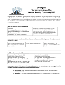 AP English Literature and Composition Summer Reading