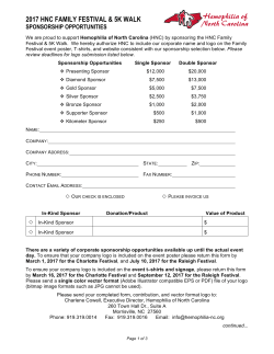 Sponsorship Opportunities - Hemophilia of North Carolina