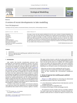 Ecological Modelling A review of recent developments in lake