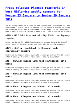 Press release: Planned roadworks in West Midlands: weekly