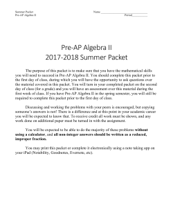 Pre-AP Algebra II Summer Assignment 2017