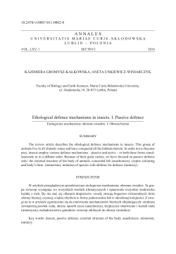 ANNALES Ethological defence mechanisms in insects. I