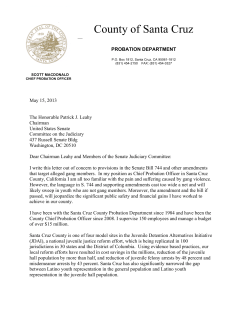 County of Santa Clara Probation Dept. Letter on Gang Provisions