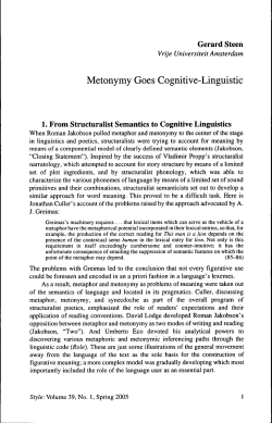 Metonymy Goes Cognitive-Linguistic