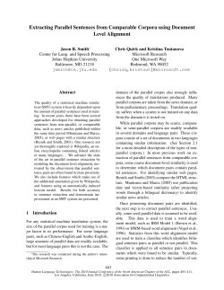 Extracting Parallel Sentences from Comparable Corpora using