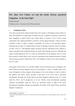 THE ALIEN TORT CLAIMS ACT AND THE SOUTH AFRICAN