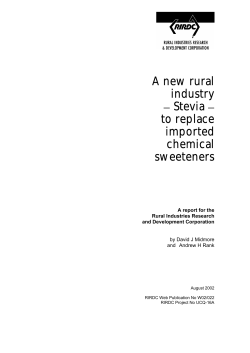 A new rural industry &ndash; Stevia &ndash; to replace imported