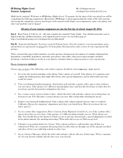 1 IB Biology Higher Level Summer Assignment All parts of your