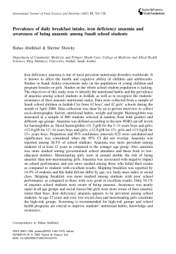 Prevalence of daily breakfast intake, iron deficiency anaemia and