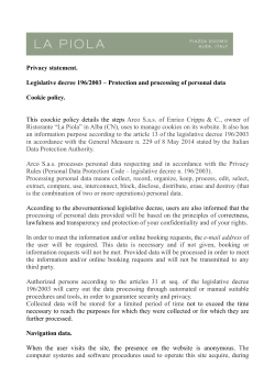 Privacy statement. Legislative decree 196/2003