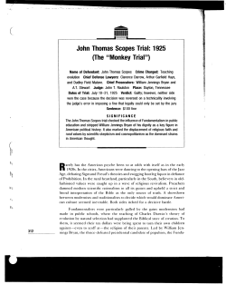 John Thomas Scopes Trial: 1925 (The "Monkey Trial")