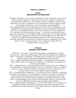 CODE OF CONDUCT TITLE I PHILOSOPHY ON DISCIPLINE