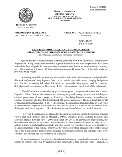 for immediate release contact - Queens District Attorney`s Office