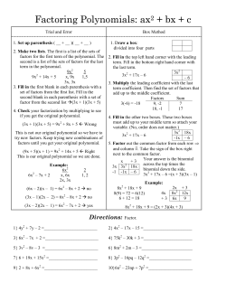 Factoring Polynomials: ax2 + bx + c