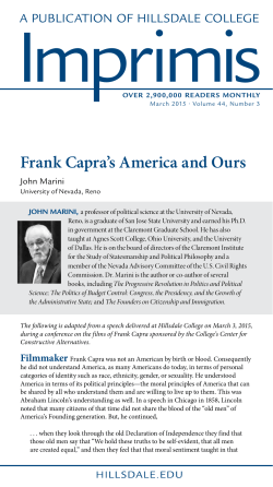 Frank Capra`s America and Ours - Imprimis