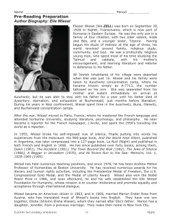 Pre-Reading Preparation Author Biography: Elie Wiesel
