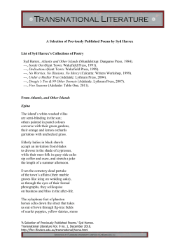 A Selection of Previously Published Poems by Syd Harrex List of