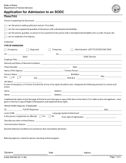 Application for Admission to an SODC